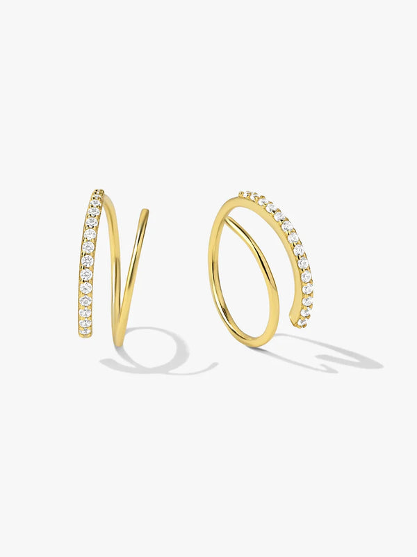 Half Pave Double Hoops - Gold