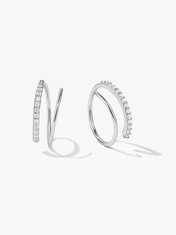 Half Pave Double Hoops - Silver