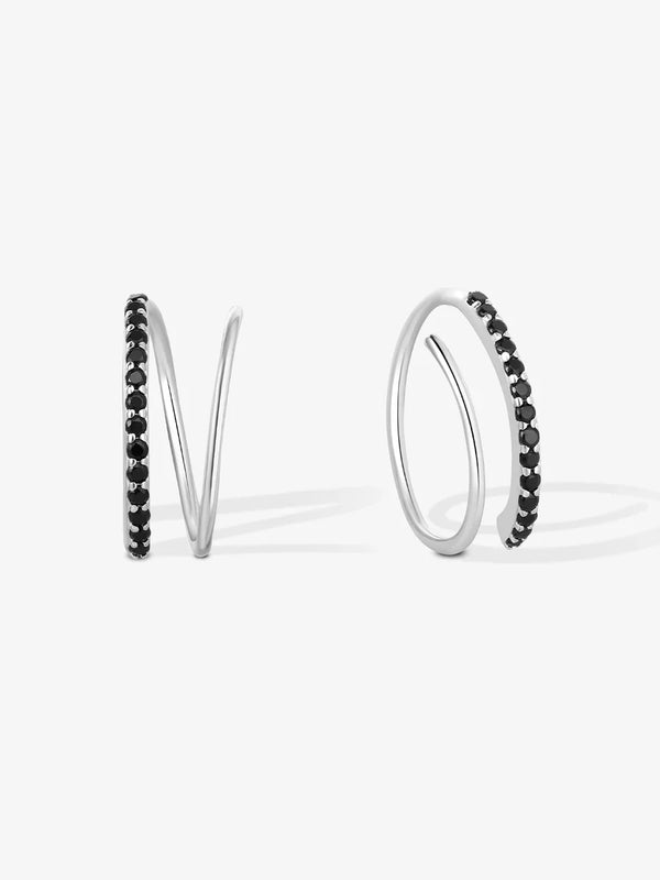 Half Pave Double Hoops - Black