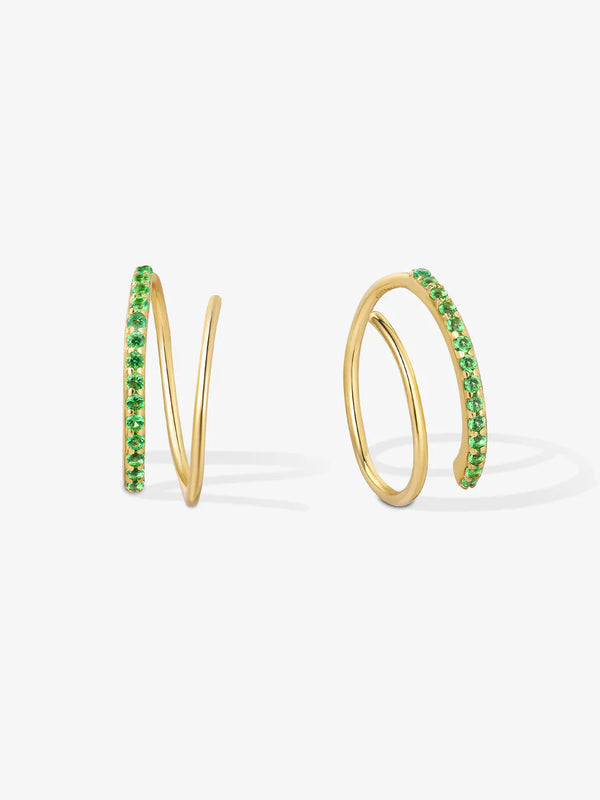 Half Pave Double Hoops - Green