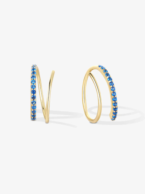 Half Pave Double Hoops - Blue