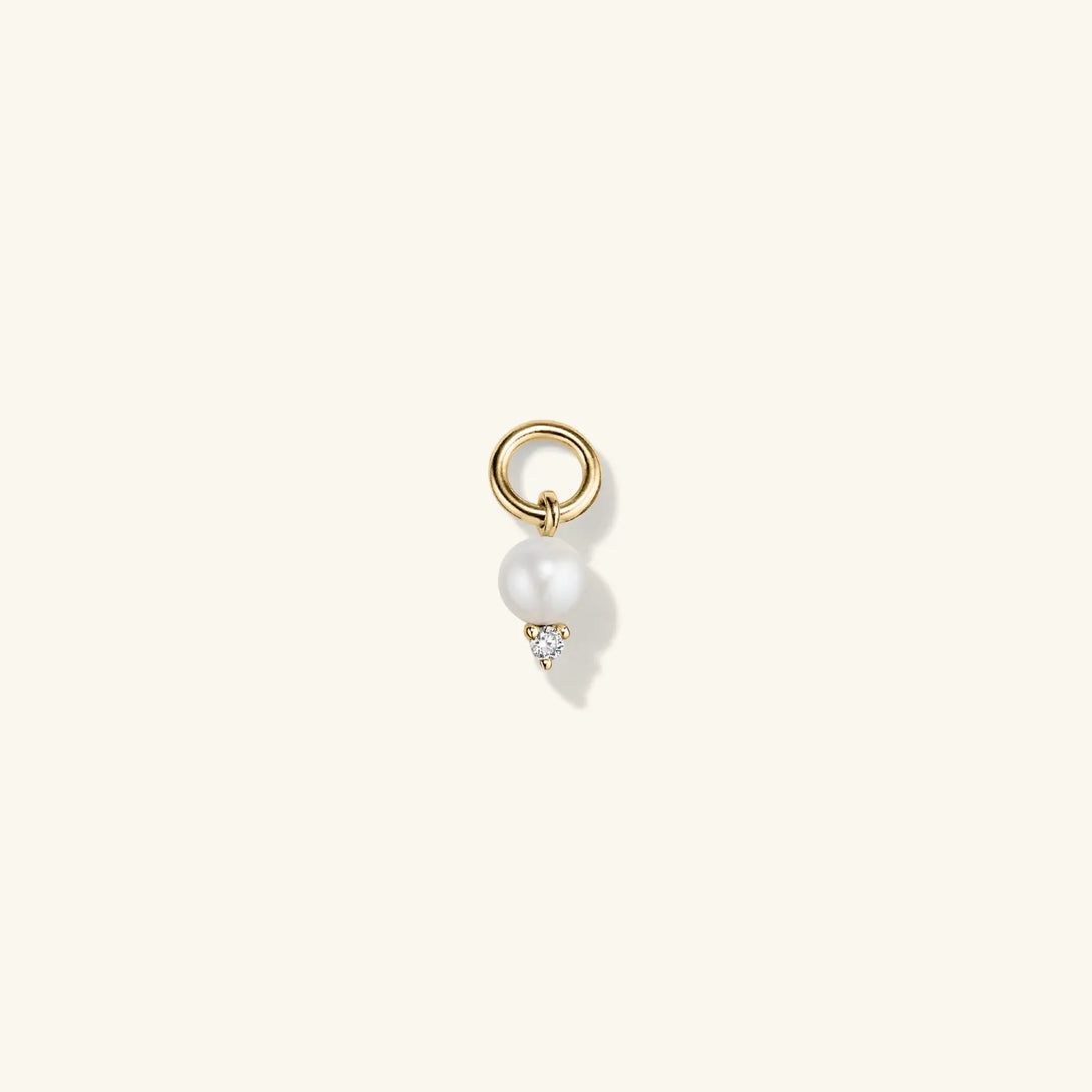 Single Diamond and Pearl Hoop Charm - Hoop Charm - OOTDY