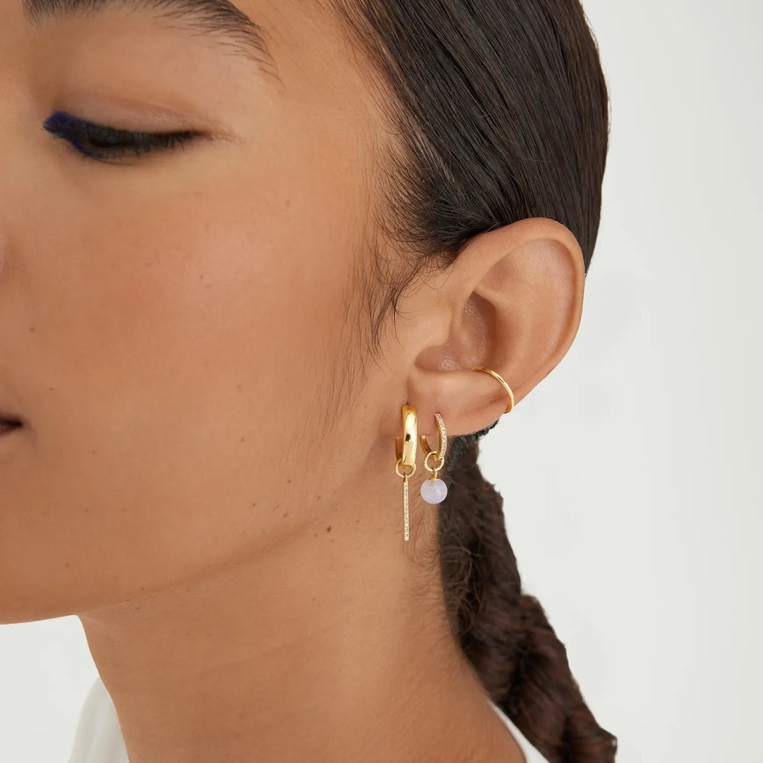 Single Pavé Diamond Bar Hoop Charm - - OOTDY