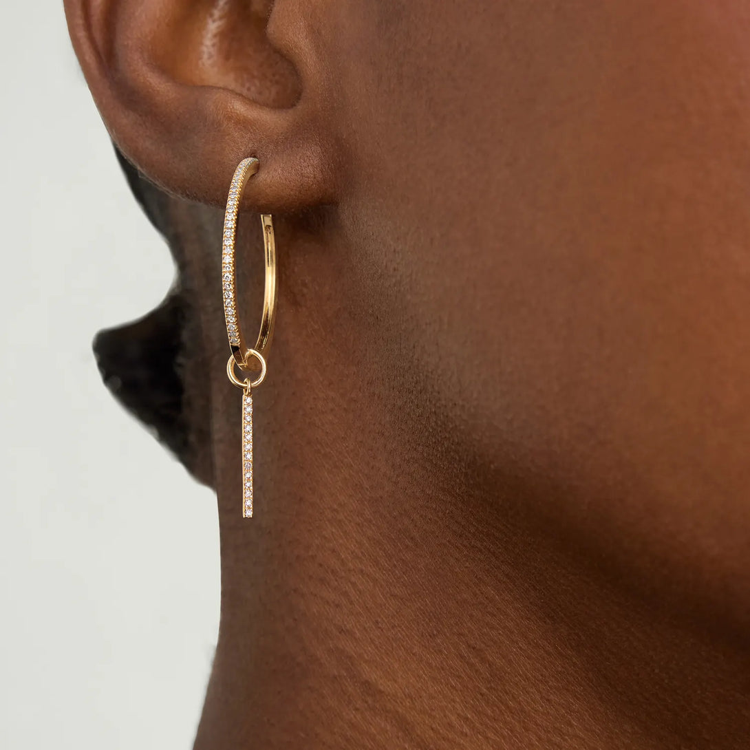 Single Pavé Diamond Bar Hoop Charm - - OOTDY