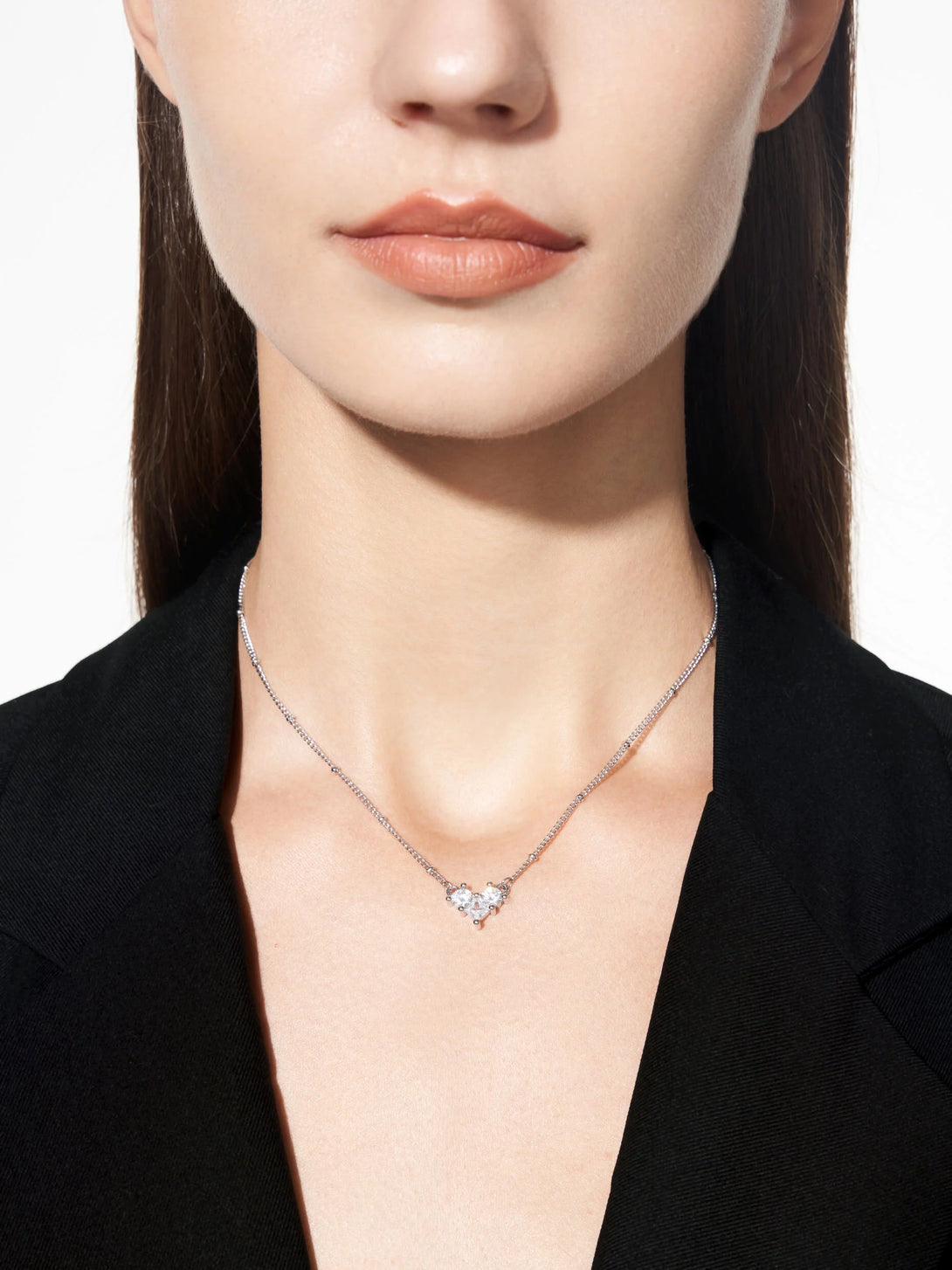 Delicate Heart Cubic Zirconia Pendant Bobble Necklace - OOTDY